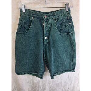 Stefano International Vintage 90's Green Acid Wash Denim Shorts‎ Button Fly